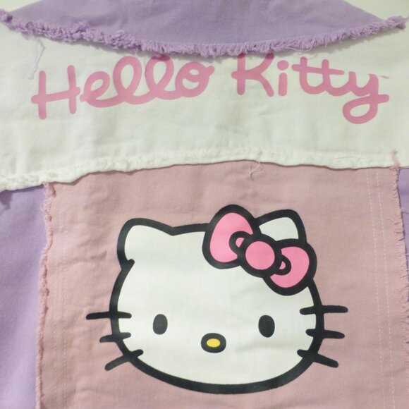 HELLO KITTY x SHEIN colour block pastel purple, pink and white denim jacket - Picture 10 of 13
